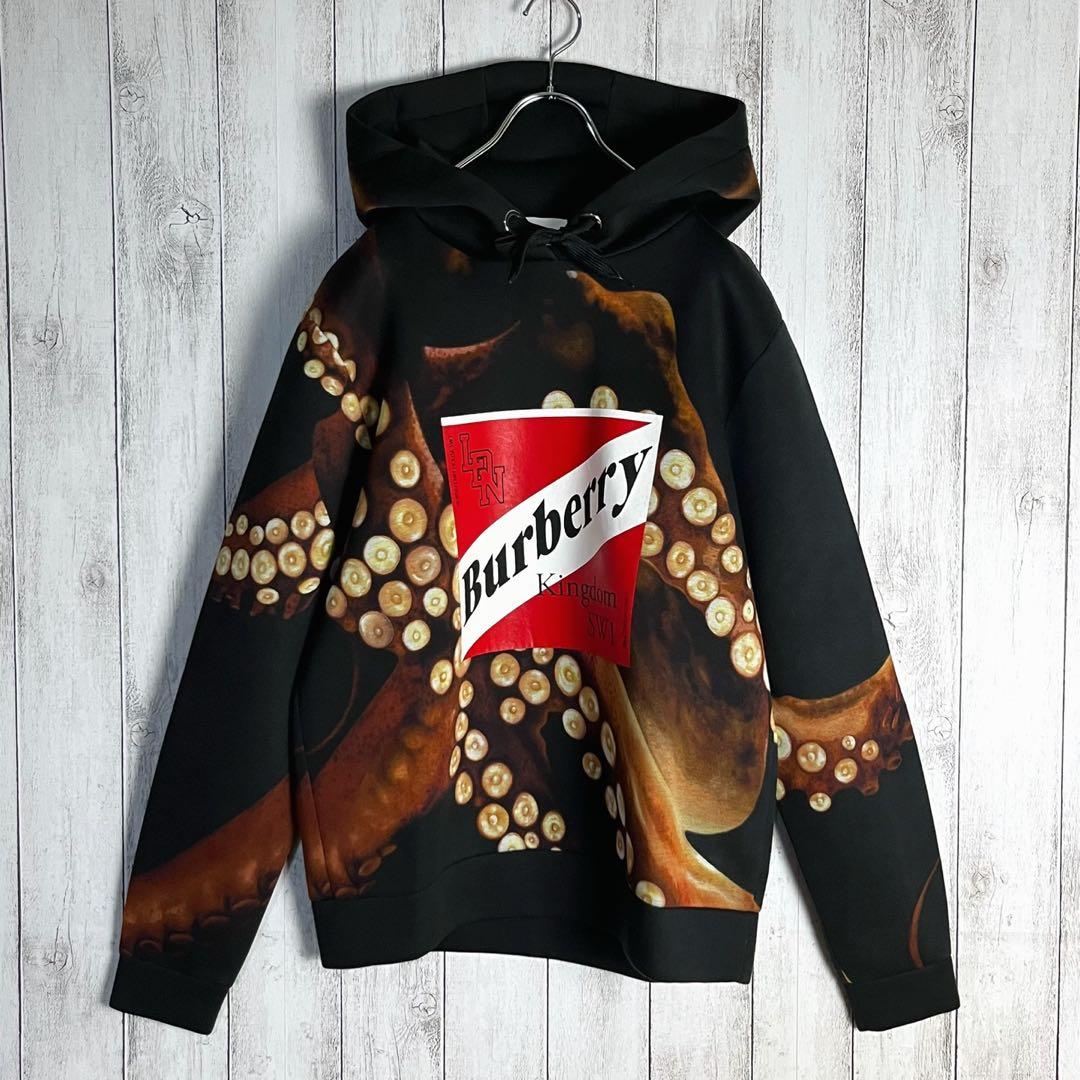 3819【タグ付き・美品】バーバリー☆総柄入りパーカー ビッグロゴ 即完売