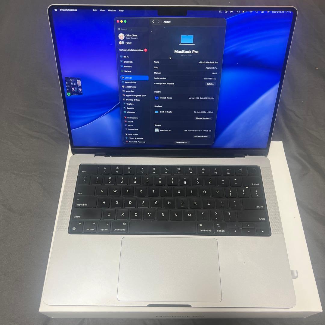 【値下げ】美品MacBook Pro 14㌅ M1 16GB 500GB シルバ