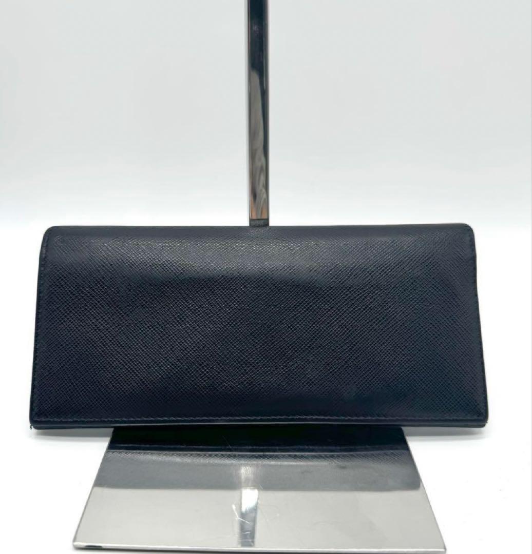 【美品】PRADAトライアングルロゴ 長財布 サフィアーノレザー ブラック