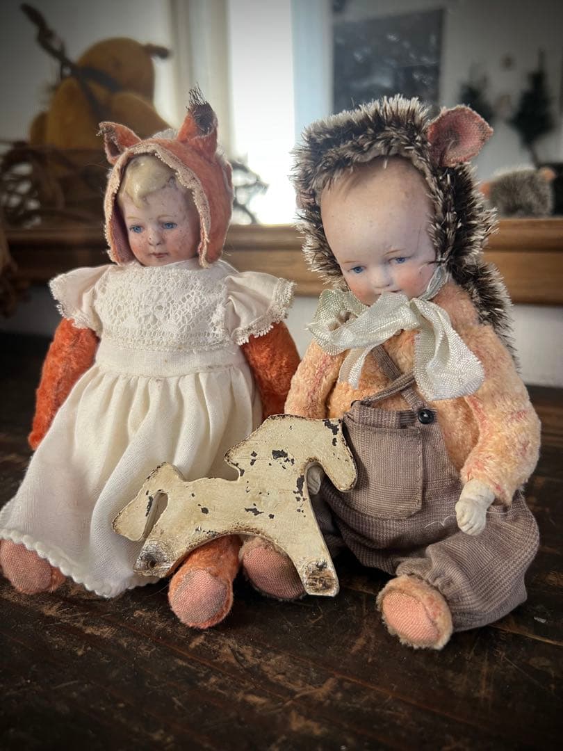 アンティーク動物コスチューム人形セット ドール　　 アンティーク　ビスクドール