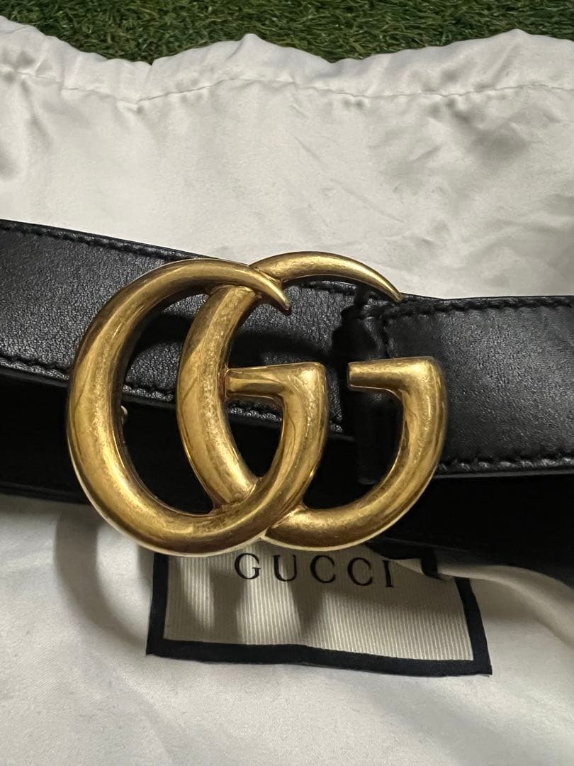 GUCCI ブラックレザー GGロゴ ベルト 85/34