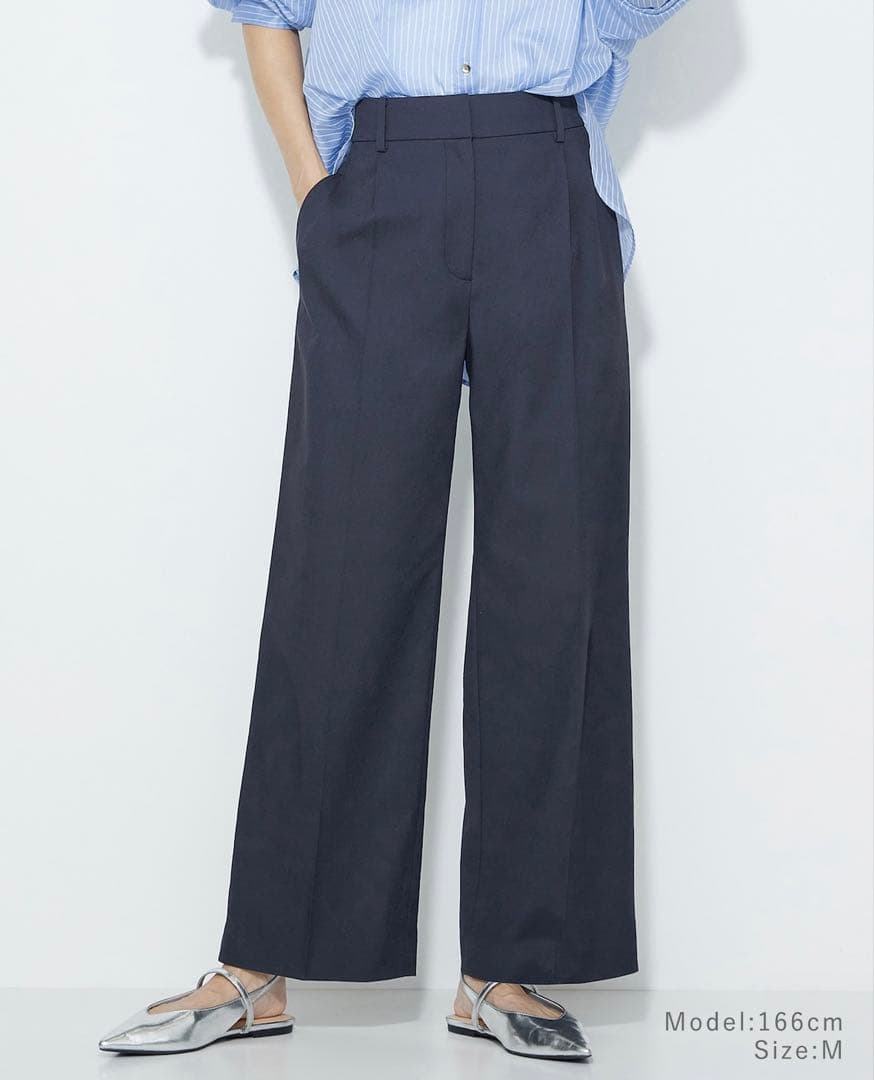 PLST プラステ リネンブレンドダブルジャケット＆ワイドパンツ ネイビーL