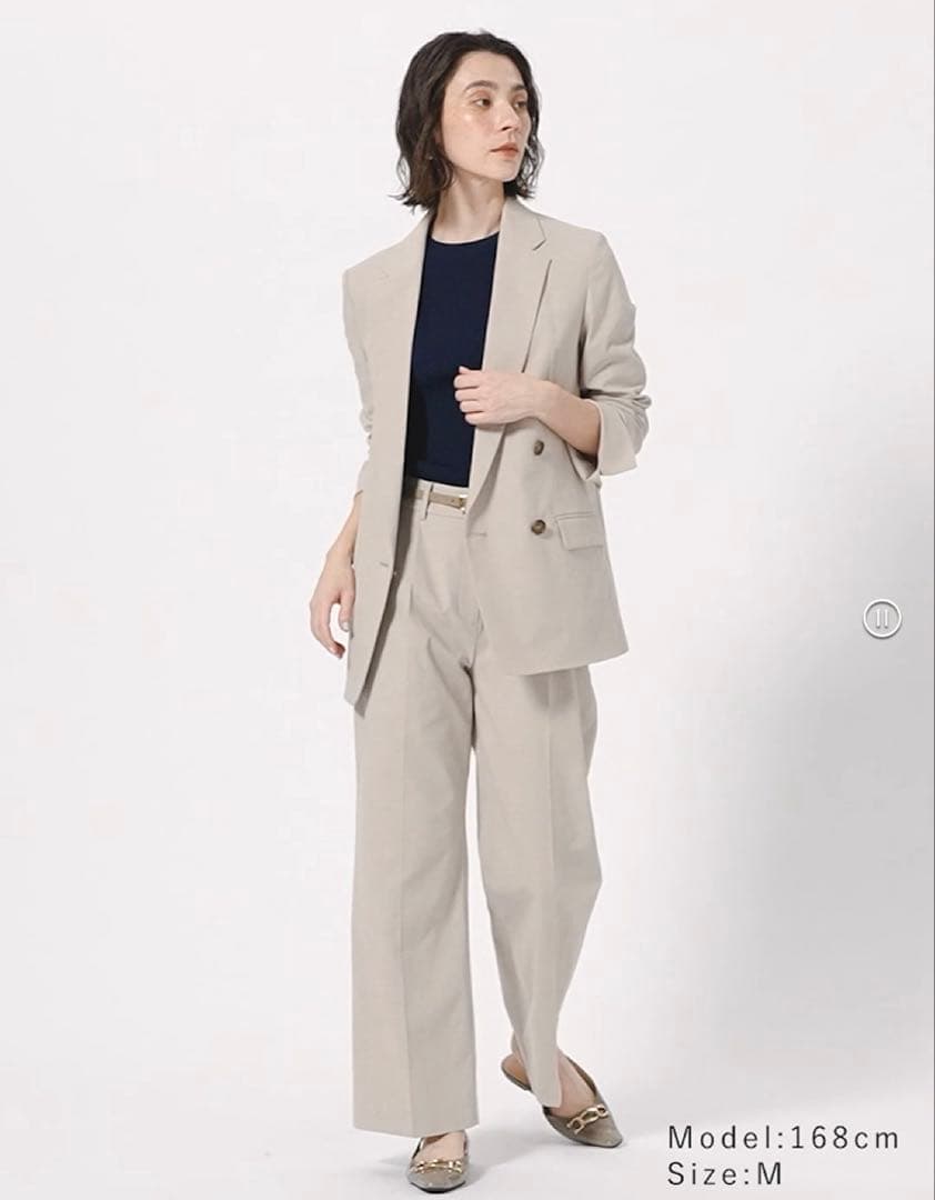 PLST プラステ リネンブレンドダブルジャケット＆ワイドパンツ ネイビーL