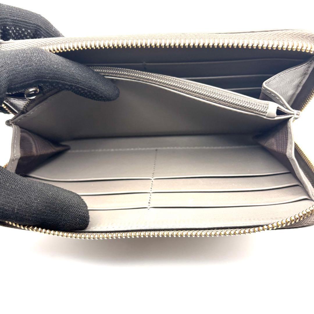 グッチ 長財布 マイクロシマ ラウンドファスナー グレー ロゴ