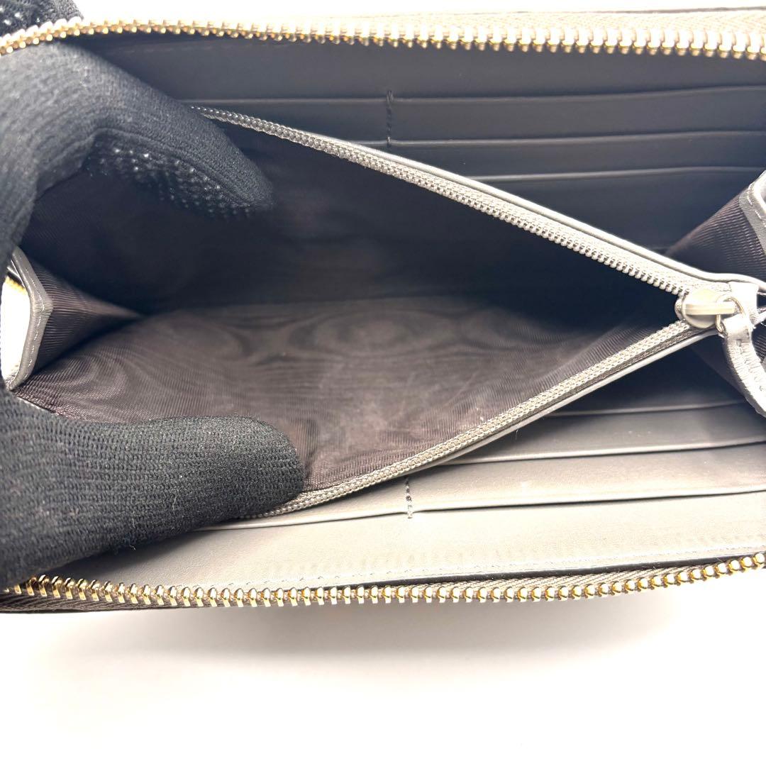 グッチ 長財布 マイクロシマ ラウンドファスナー グレー ロゴ