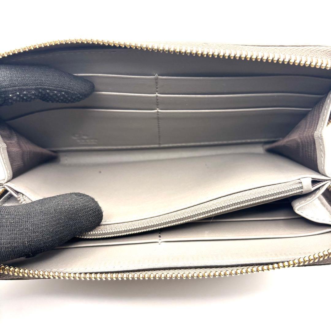 グッチ 長財布 マイクロシマ ラウンドファスナー グレー ロゴ