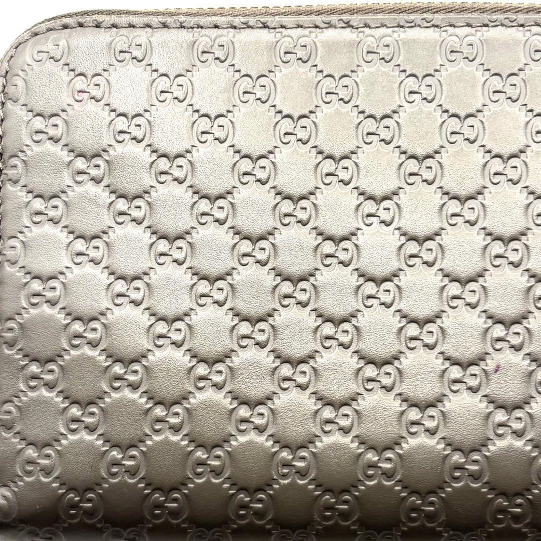 グッチ 長財布 マイクロシマ ラウンドファスナー グレー ロゴ