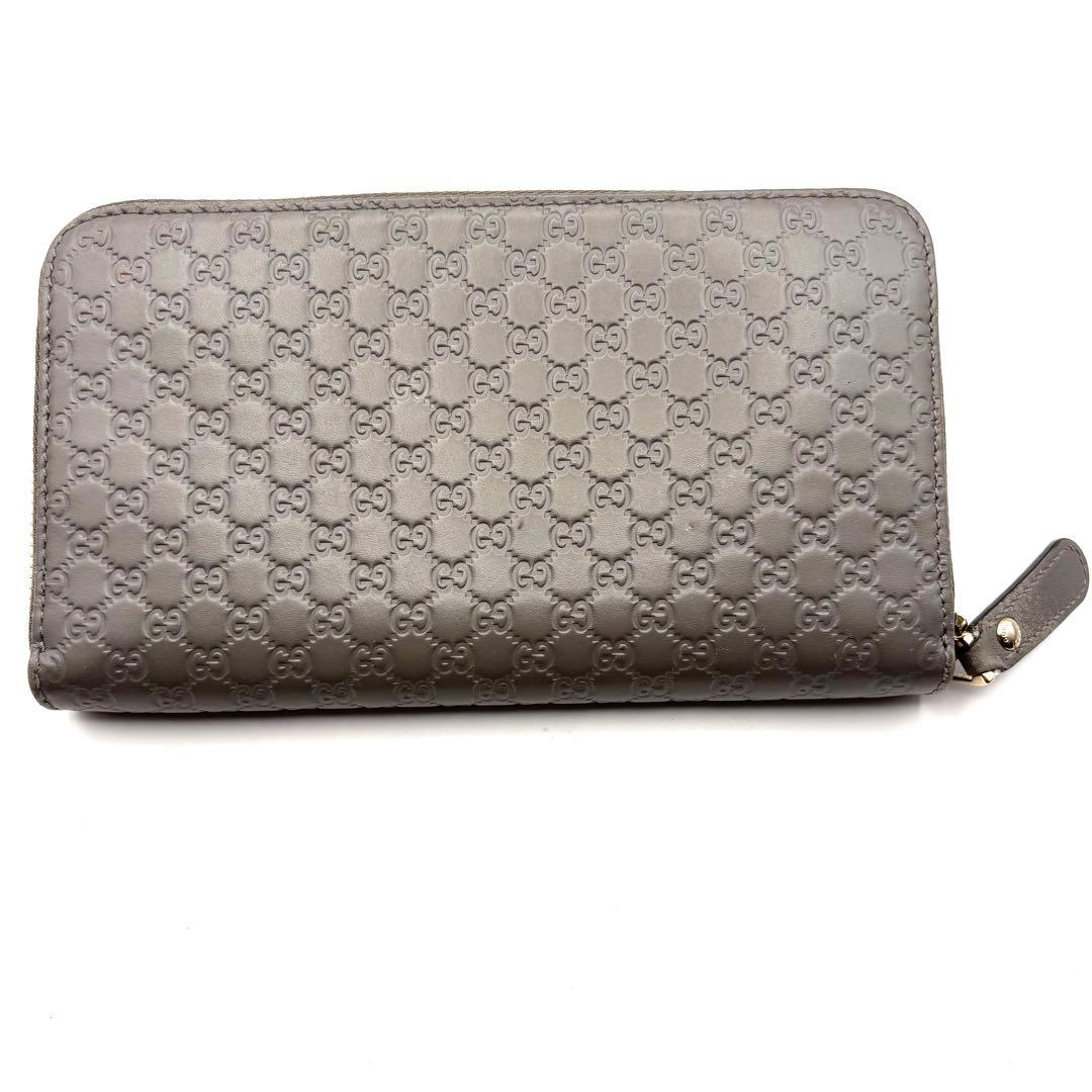 グッチ 長財布 マイクロシマ ラウンドファスナー グレー ロゴ