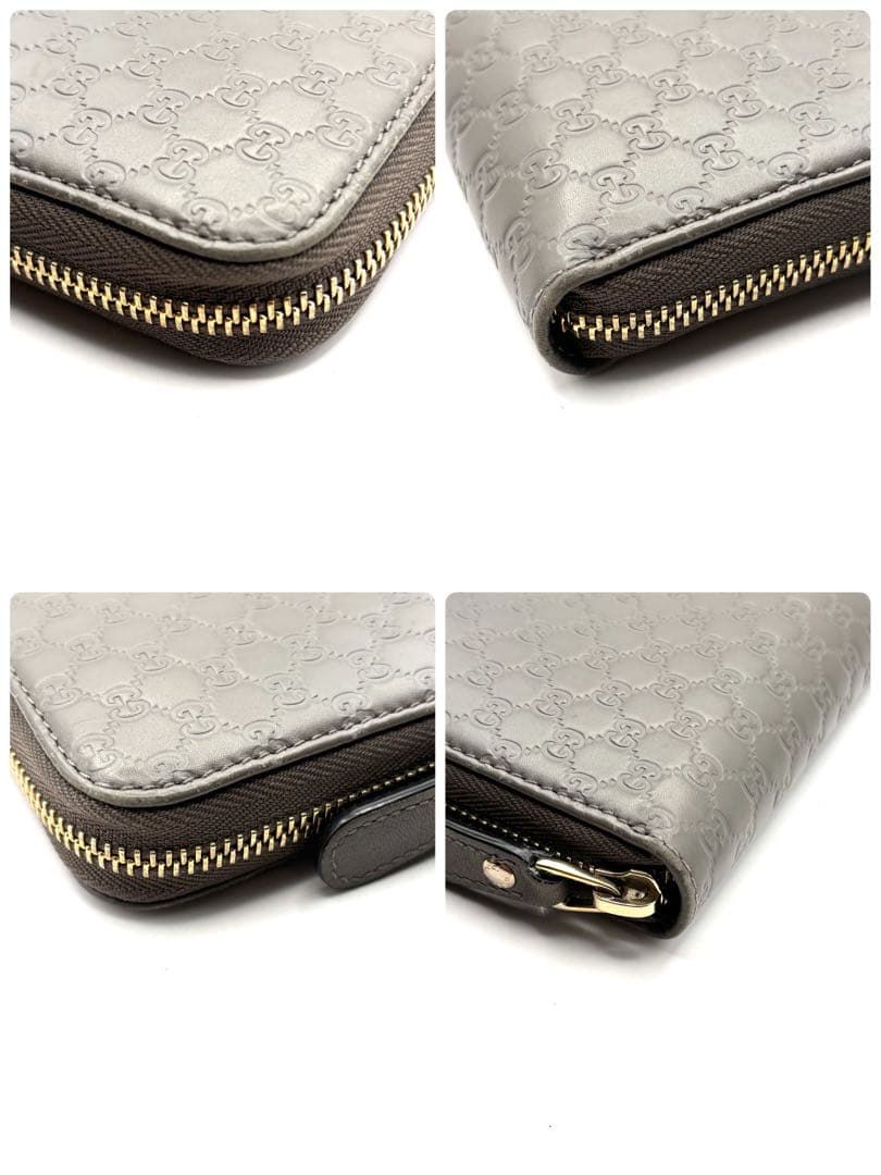 グッチ 長財布 マイクロシマ ラウンドファスナー グレー ロゴ