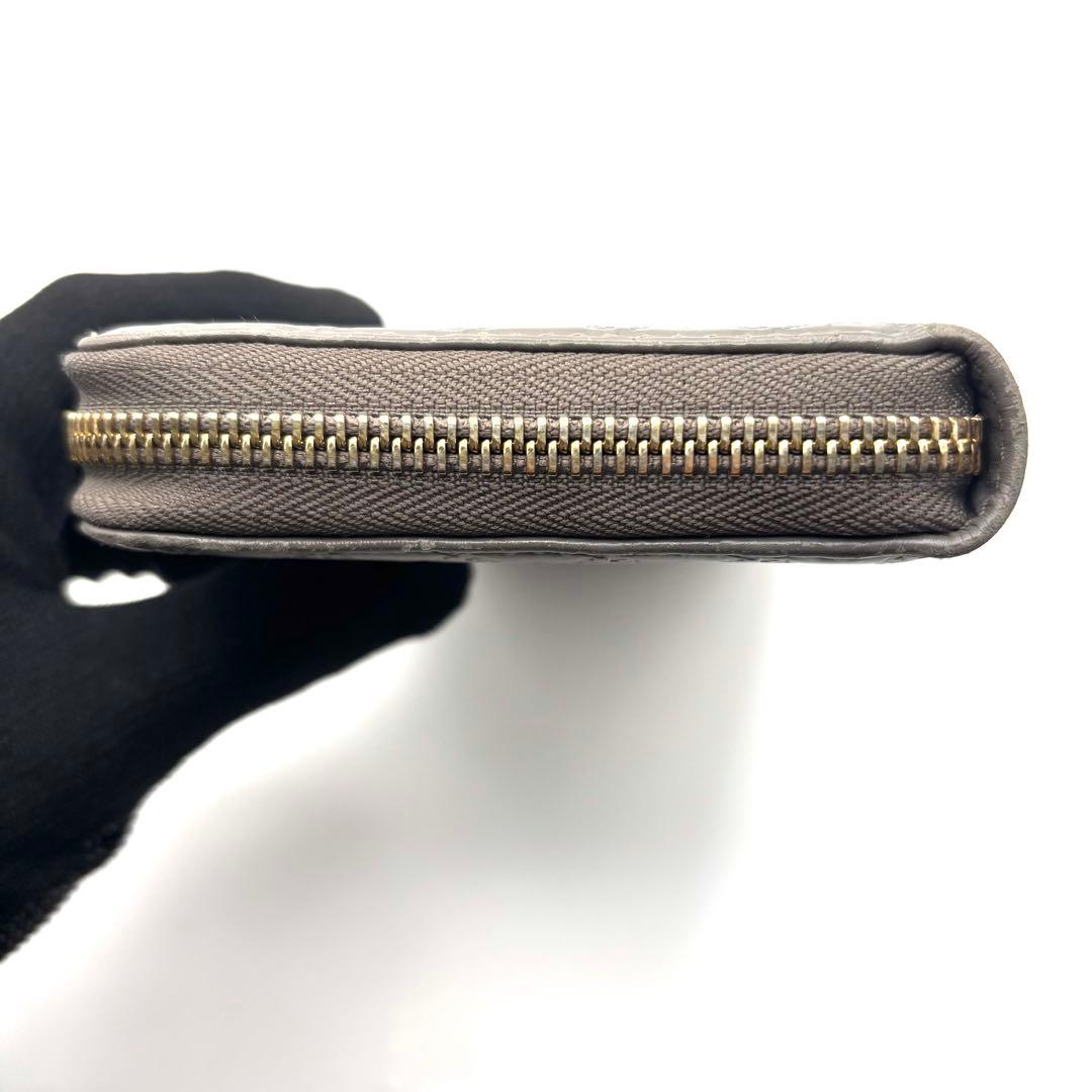 グッチ 長財布 マイクロシマ ラウンドファスナー グレー ロゴ