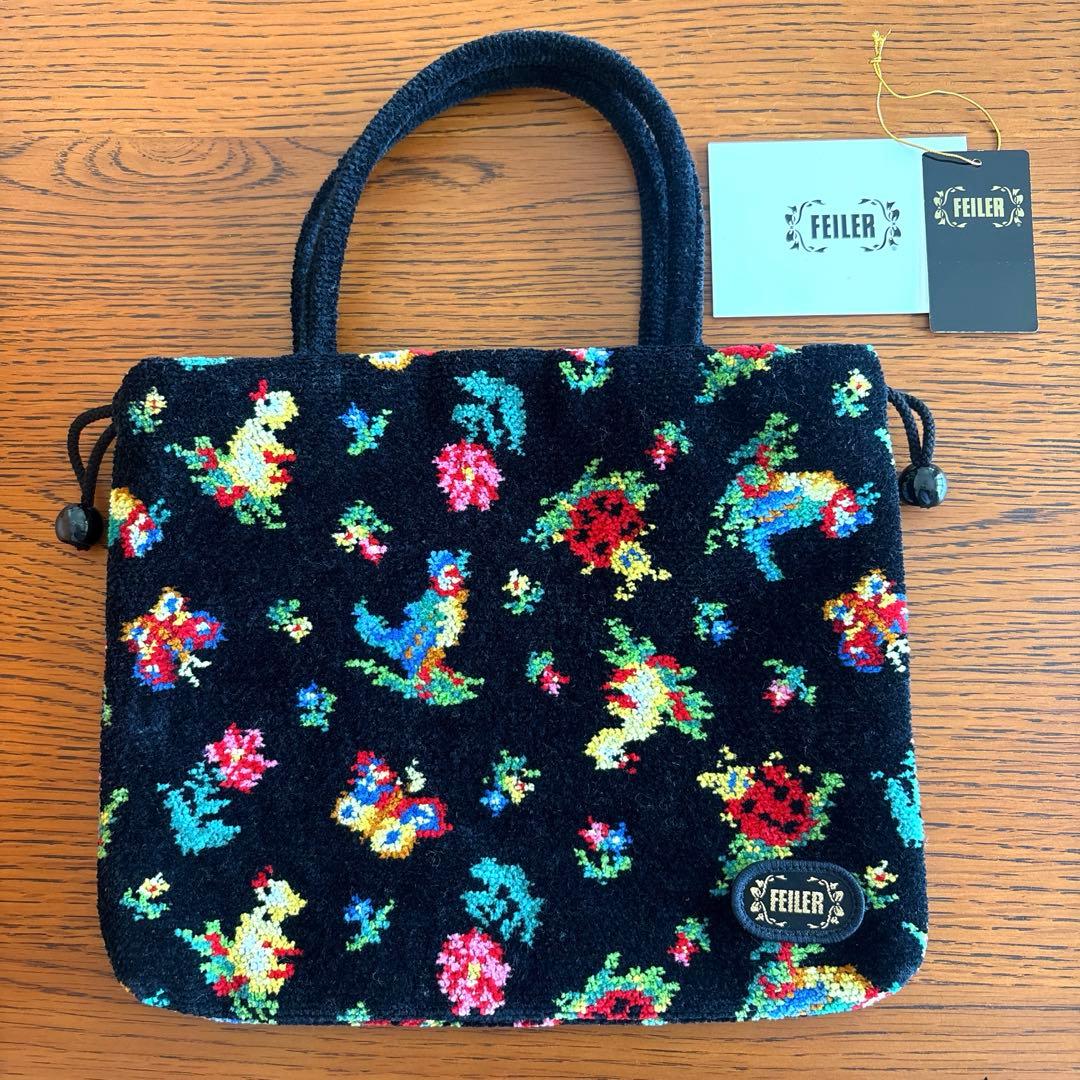 フェイラー　ハイジ　手付き巾着　ブラック　FEILER