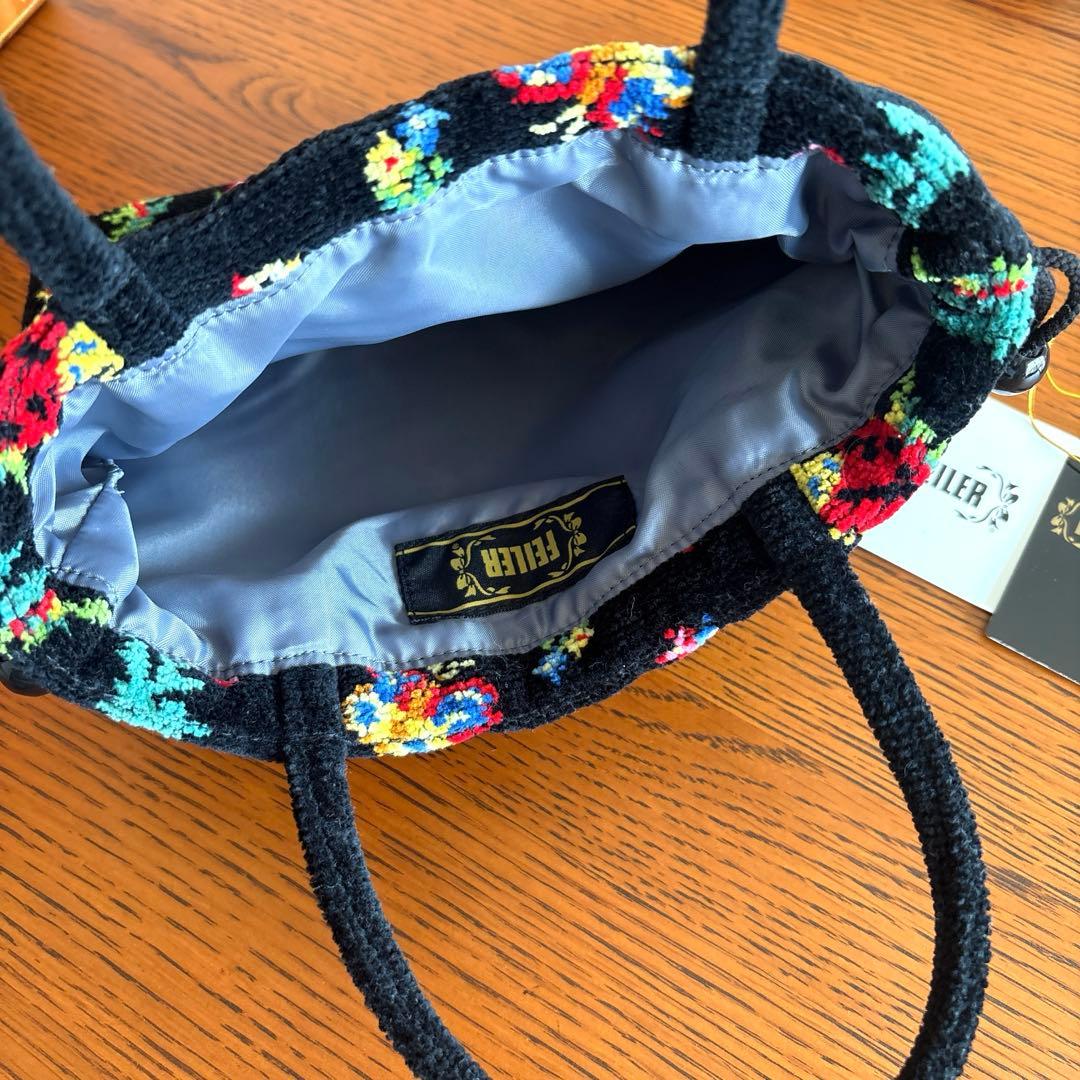 フェイラー　ハイジ　手付き巾着　ブラック　FEILER