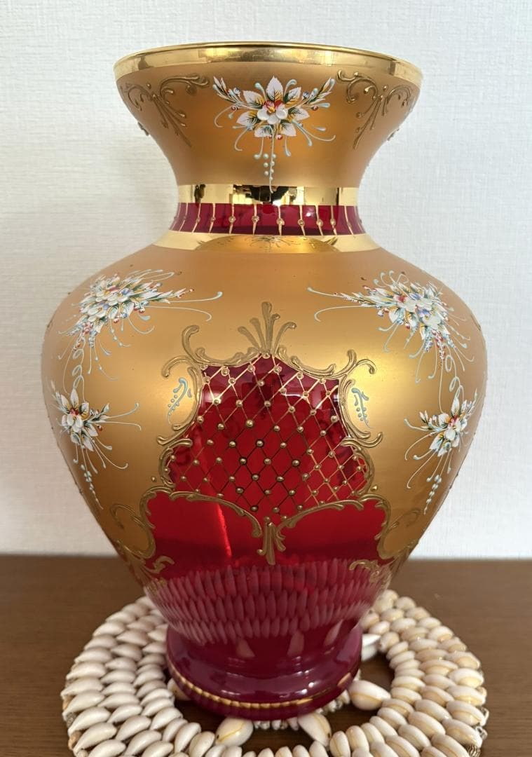 ベネチアンガラス 花瓶 赤
