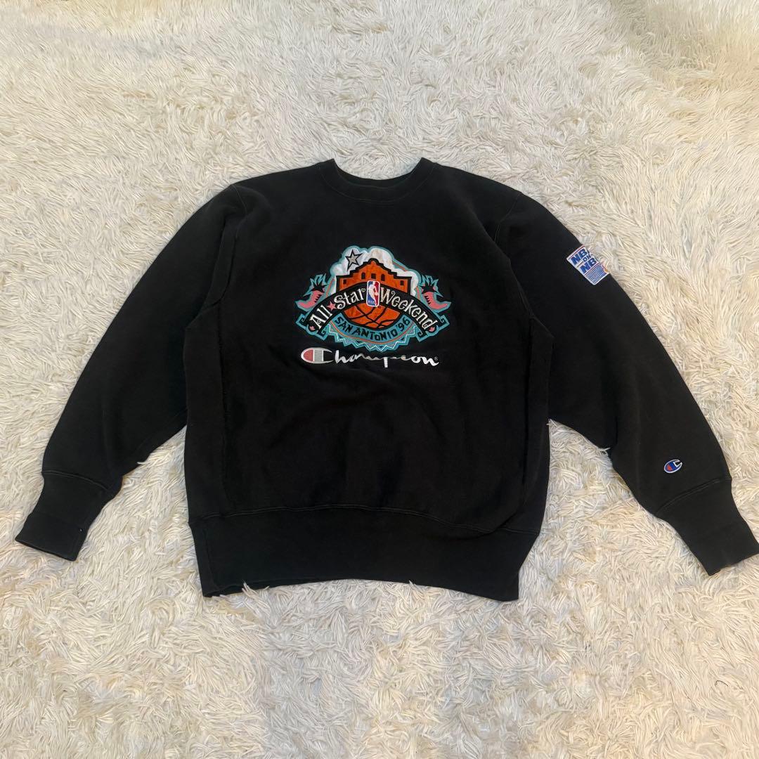 Champion NBA刺繍スウェット L 黒 USA製 希少