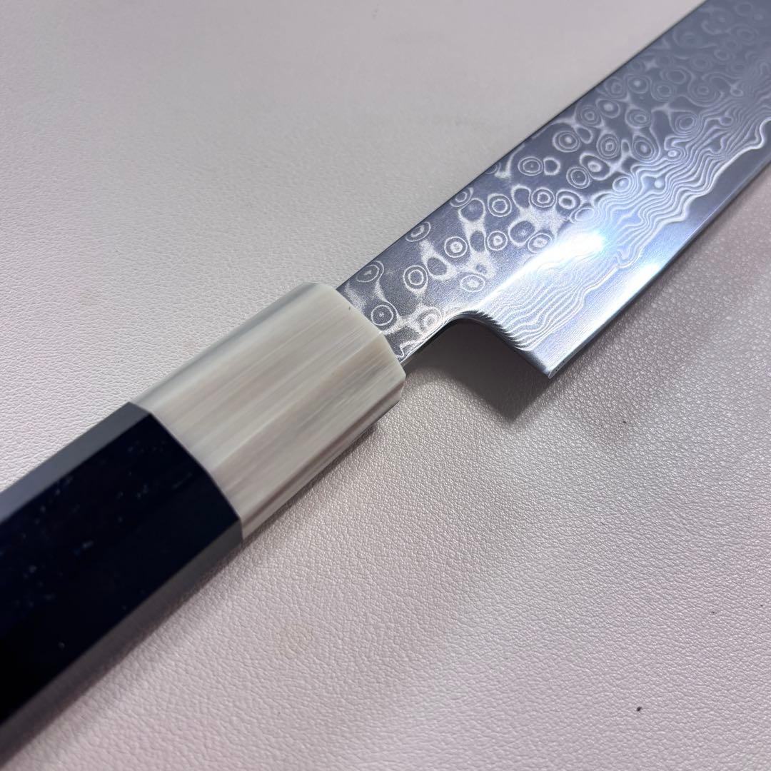 【鞘付き】尺300mm 墨流しダマスカス 柳刃包丁 黒檀本 牛八角柄刺身 和包丁