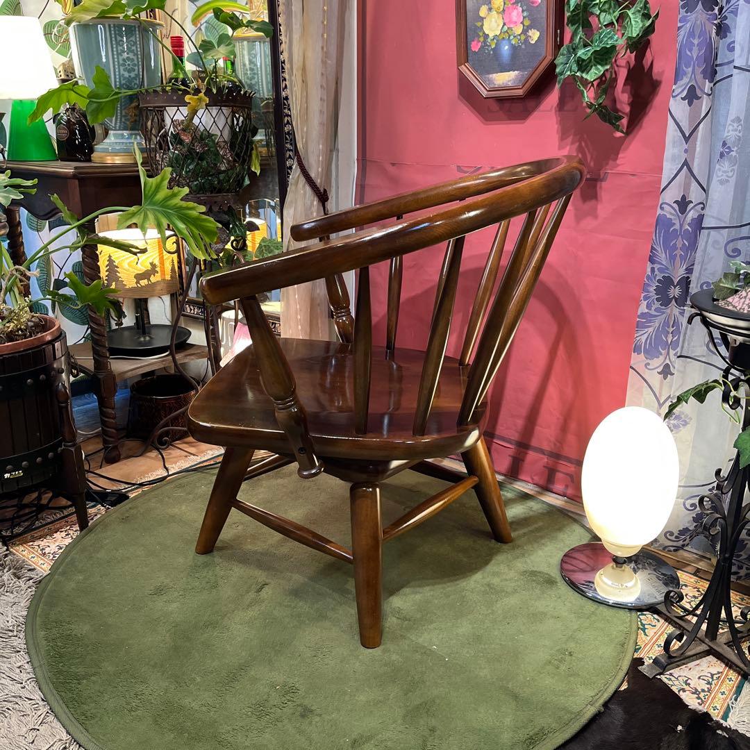 L２　オールドヴィンテージ 柏木工 ３６０度回転　ブナ無垢材　アームチェア