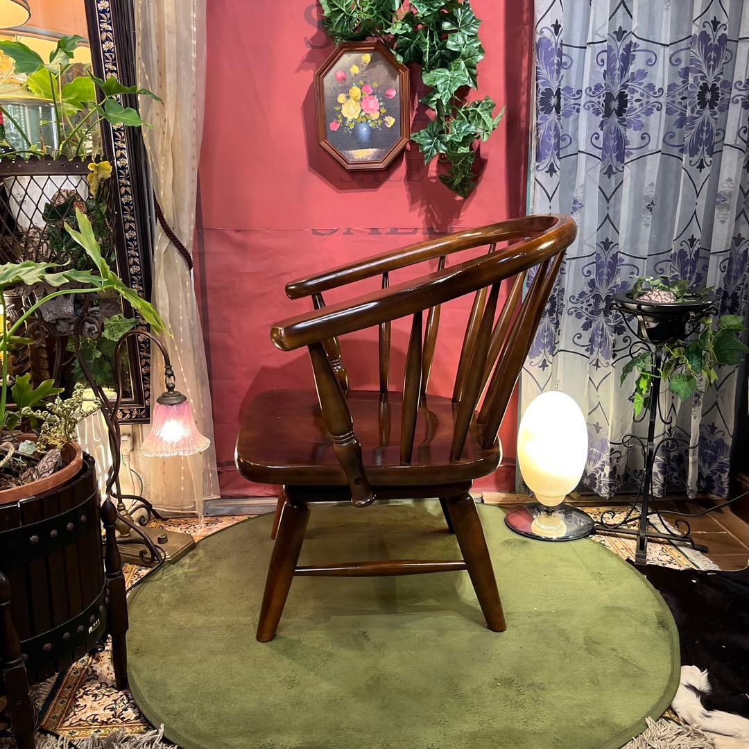 L２　オールドヴィンテージ 柏木工 ３６０度回転　ブナ無垢材　アームチェア