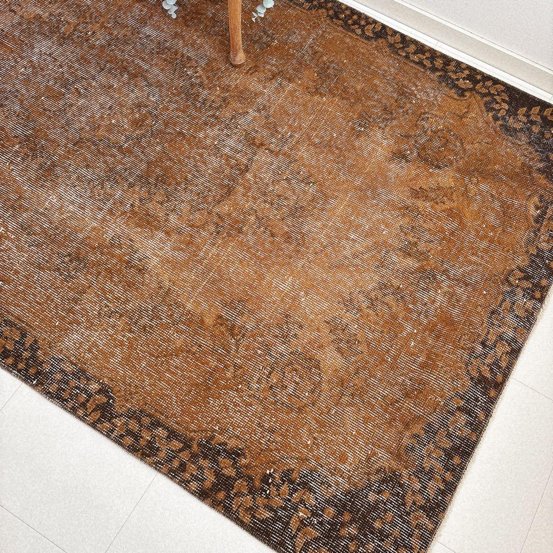 トルコ　ヴィンテージラグ　ブラウン　オーバーダイ