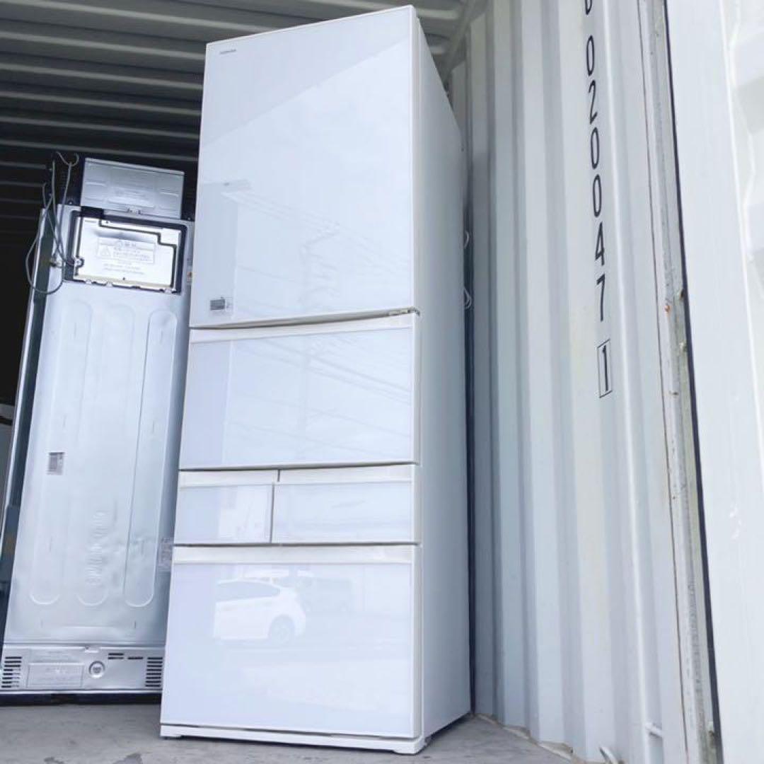 取付無料！高性能東芝おしゃれホワイトインテリアガラス5ドア冷蔵庫！洗濯機