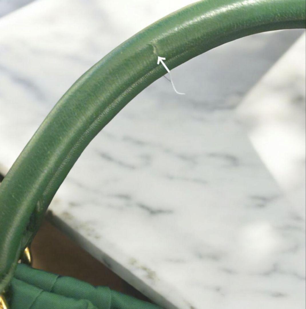 PRADA ハンドバッグ　2way ギャザー　グリーン　ショルダー　ゴールド金具