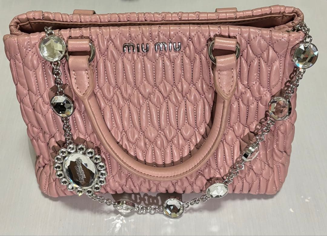 MIUMIU マテラッセ　ナッパクリスタル　ピンク　2way ナッパレザー