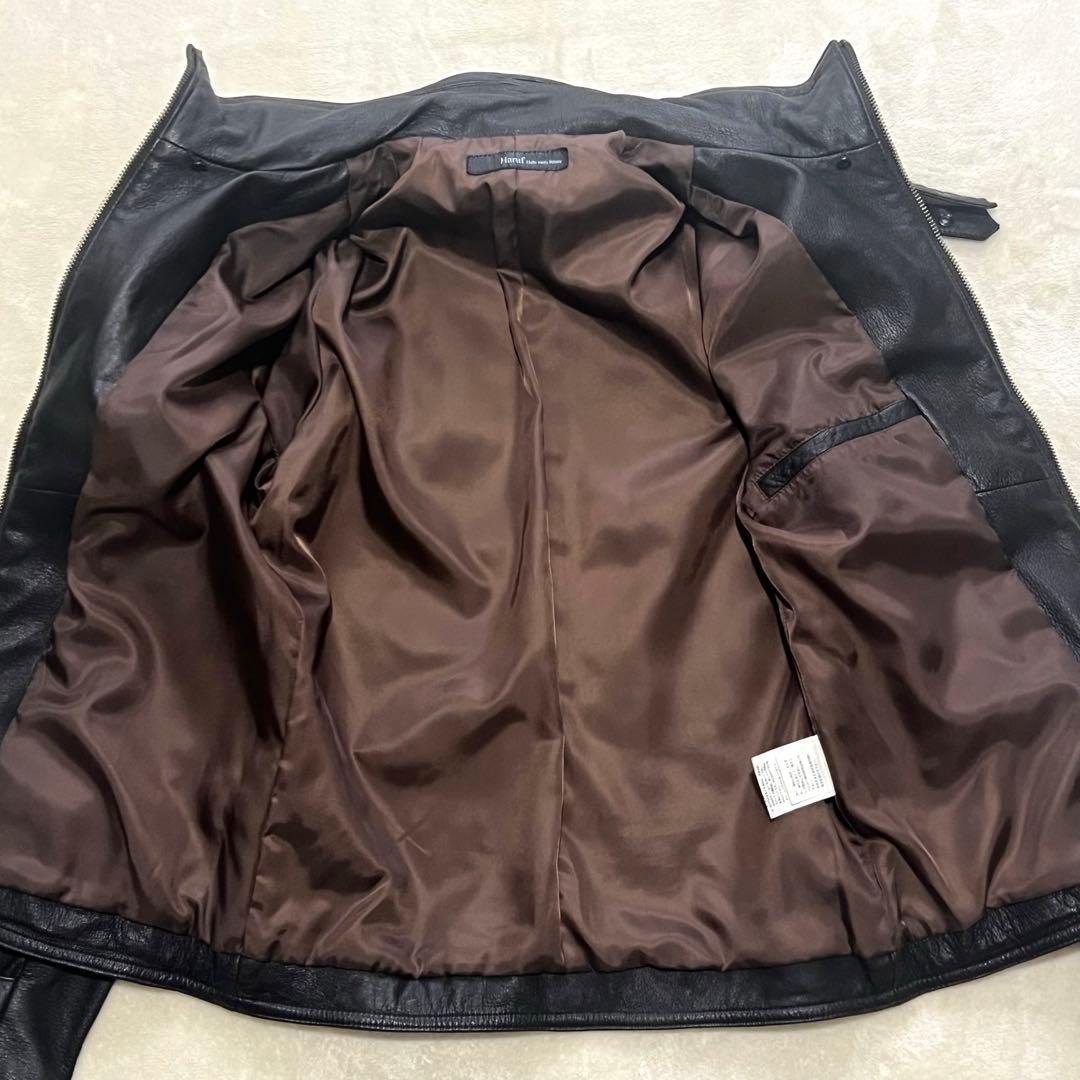 美品 Haruf ハルフ 羊革 レザージャケット ダブルジップ ダークブラウン
