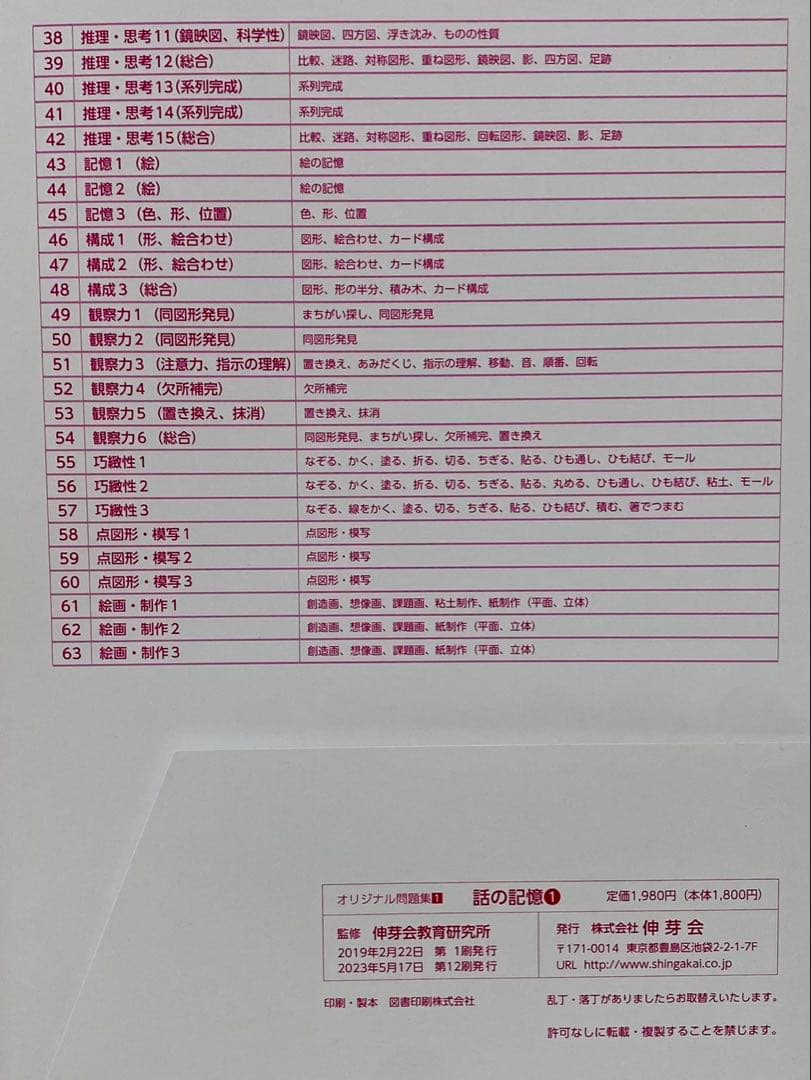 小学校受験　伸芽会オリジナル問題集 （新版）全63冊セット