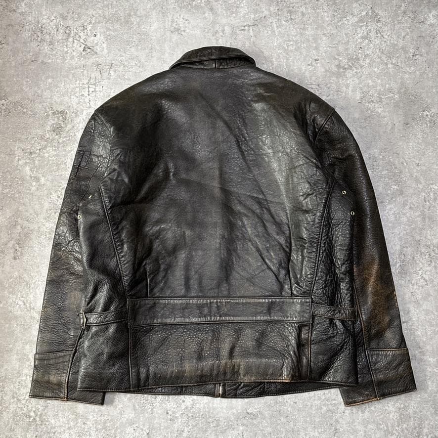 ヴィンテージ 本革 襟付き シングルライダース トラッカー レザージャケット M