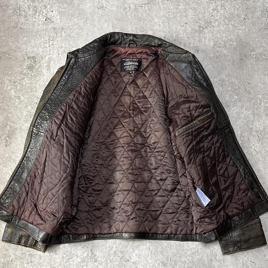 ヴィンテージ 本革 襟付き シングルライダース トラッカー レザージャケット M