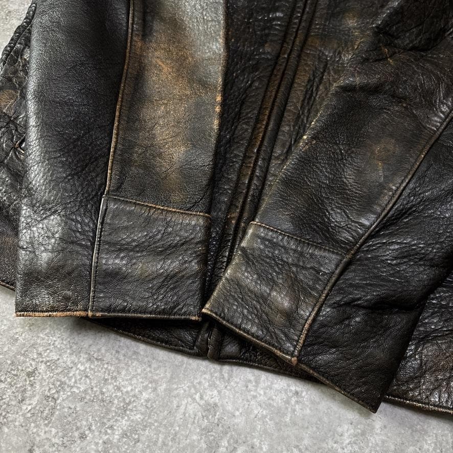 ヴィンテージ 本革 襟付き シングルライダース トラッカー レザージャケット M