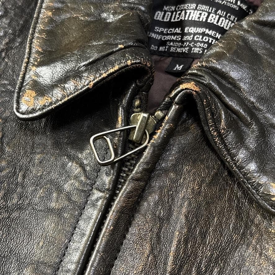 ヴィンテージ 本革 襟付き シングルライダース トラッカー レザージャケット M