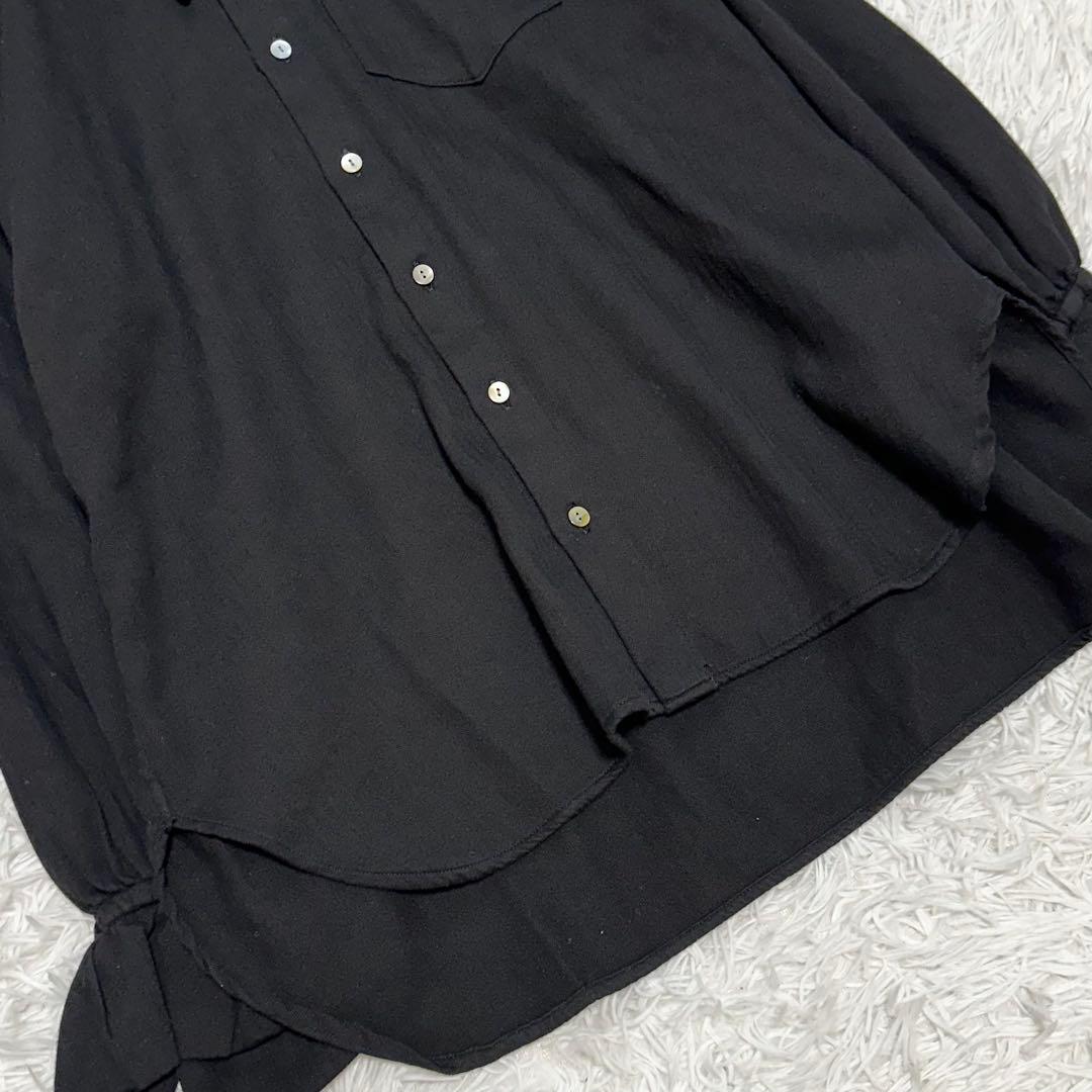 新品✨25年CLOTH&CROSS二重織コットンヘリンボーンフリルリボンブラウス