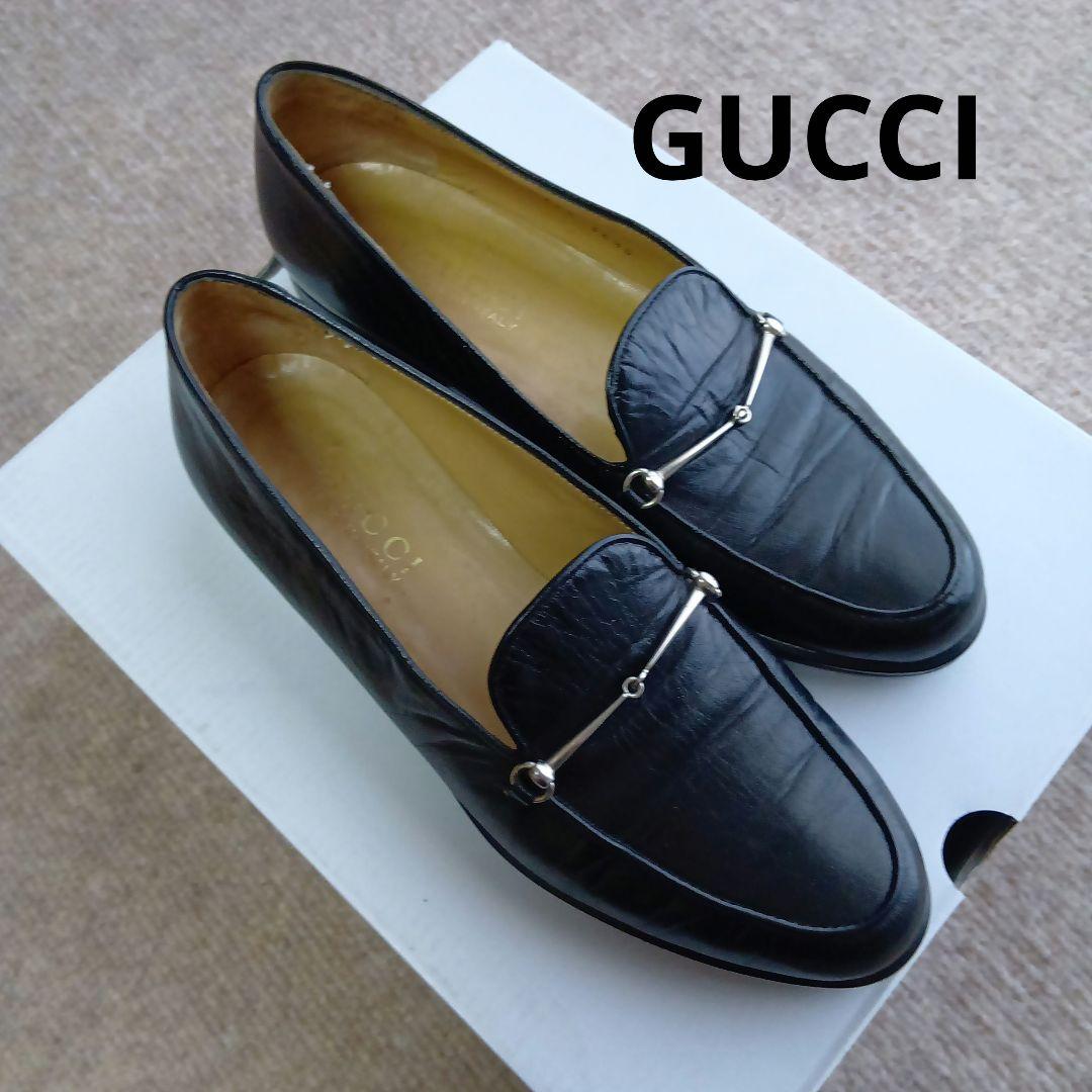 GUCCI ブラックレザー ローファー シルバーホースビット23.5cm