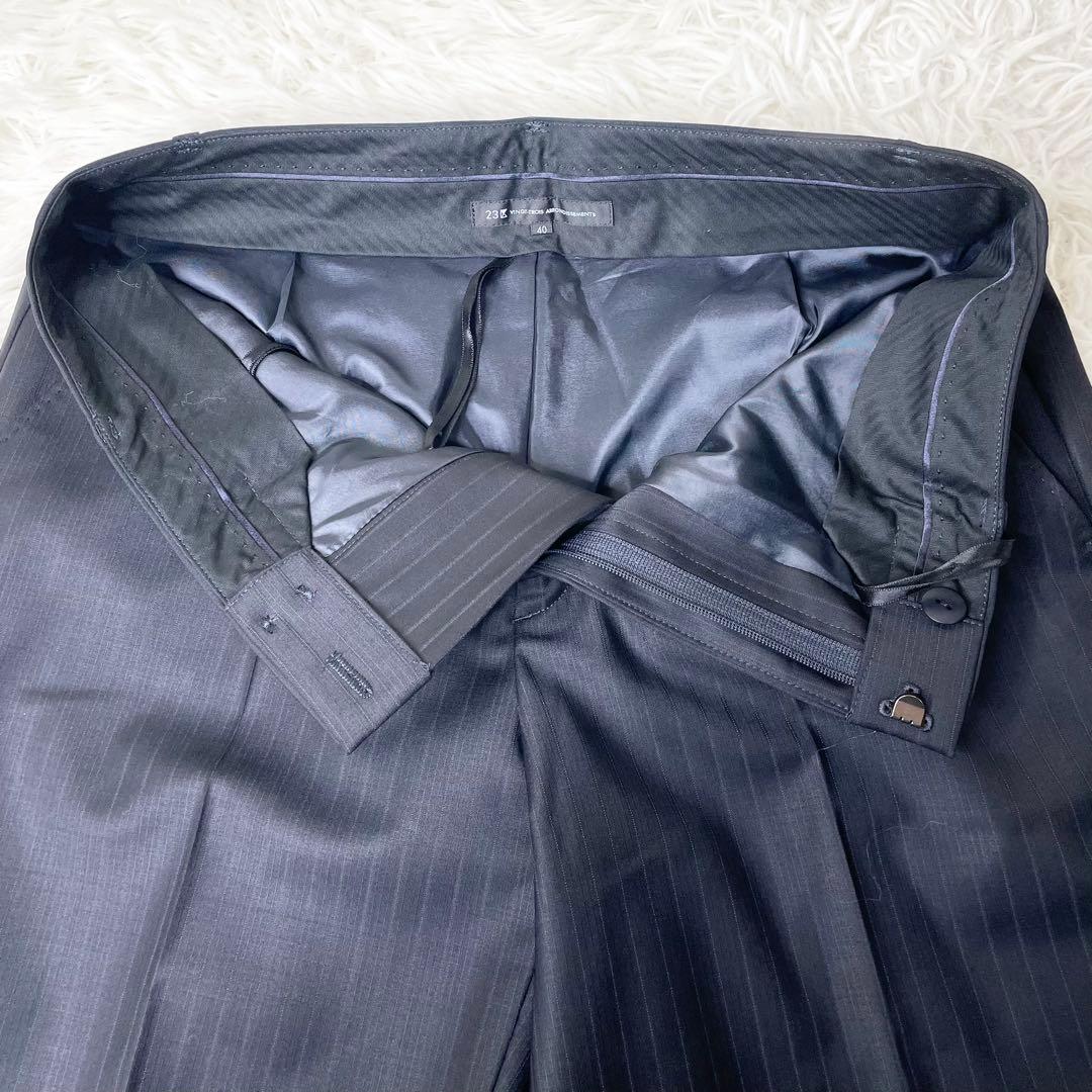 【新品】タグ付き 23区 パンツスーツ 紺ストライプ 上XL下L