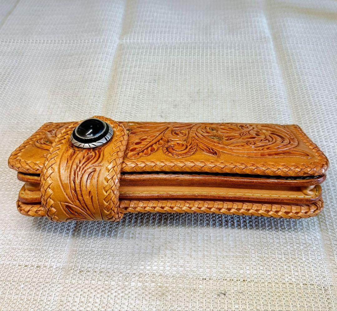 レザークラフト優 パイソン透かし カービング ライダースウォレット 長財布 本革