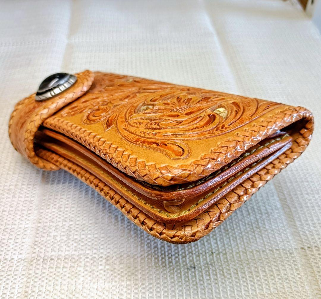 レザークラフト優 パイソン透かし カービング ライダースウォレット 長財布 本革