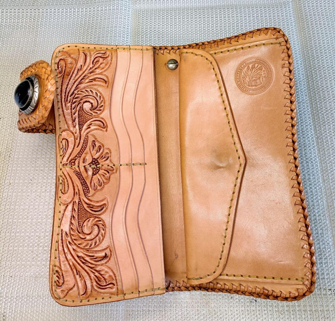 レザークラフト優 パイソン透かし カービング ライダースウォレット 長財布 本革