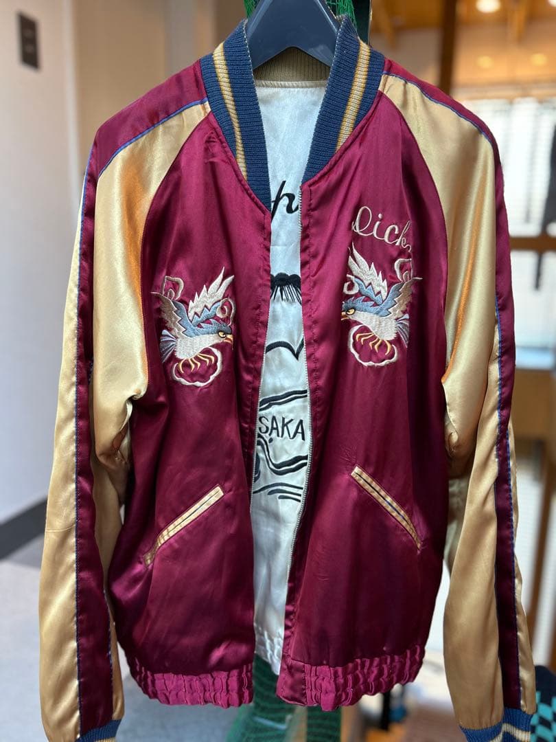 両A東洋 リバーシブル サテンスカジャン スーベニアジャケット 鷲 日本地図 L