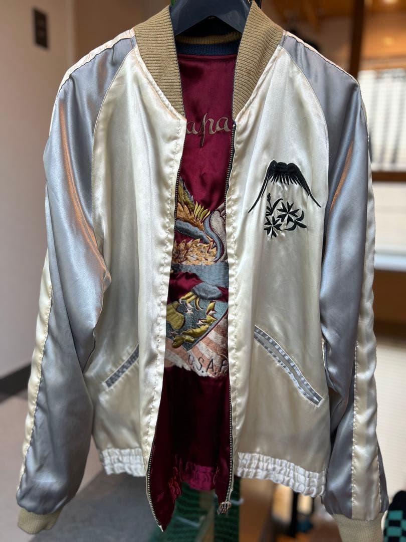 両A東洋 リバーシブル サテンスカジャン スーベニアジャケット 鷲 日本地図 L