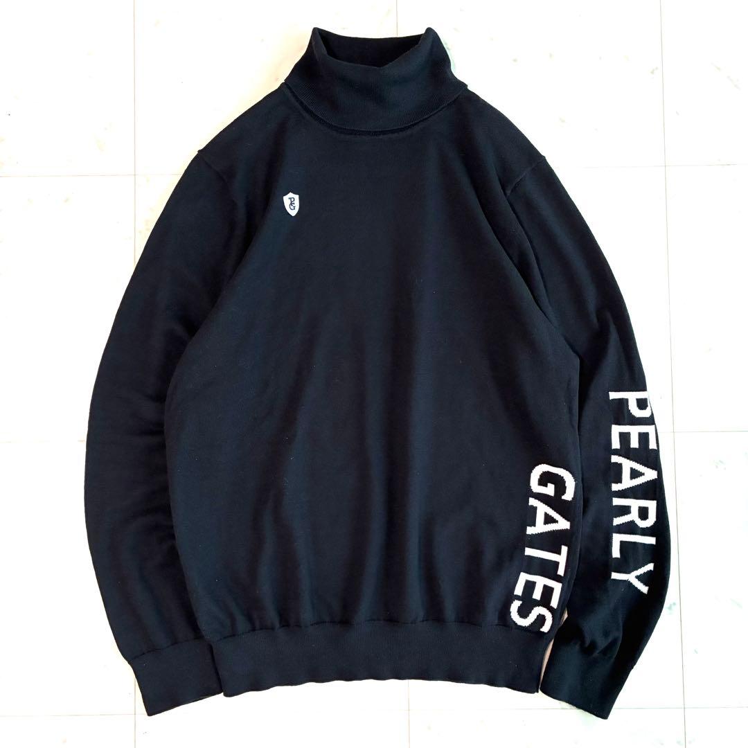 PEARLY GATES タートルネックニット　胸ワッペン ロゴスリーブ 黒 5