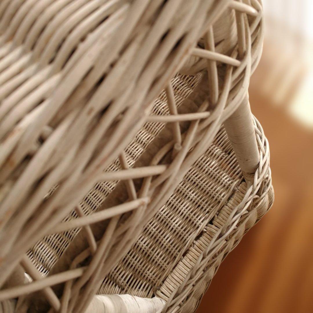 C ホワイトラタン編み込みテーブル 籐家具