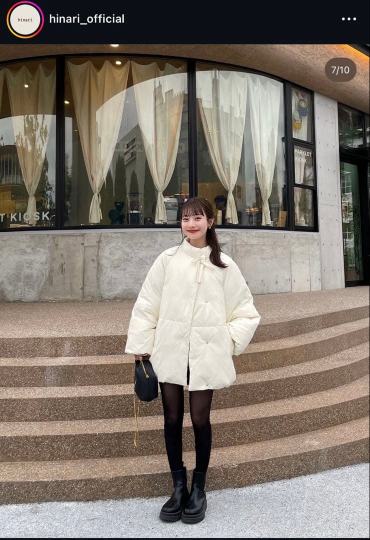 hinari中綿リボンミドルコート アイボリー FREE