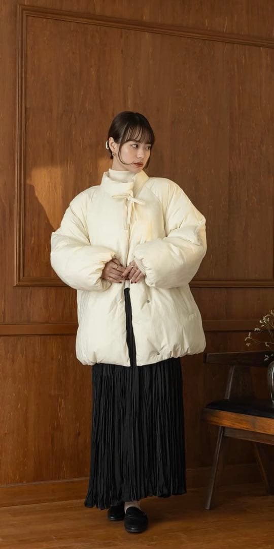 hinari中綿リボンミドルコート アイボリー FREE