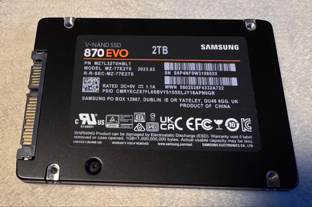 Samsung 870 EVO 2TB SSD 総書込量2898GB