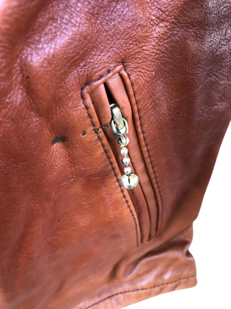 [訳あり] 新品 Schott シングルライダースレザージャケット ブラウン/L