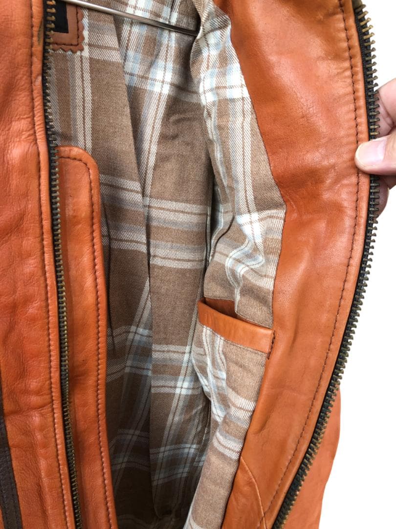 [訳あり] 新品 Schott シングルライダースレザージャケット ブラウン/L