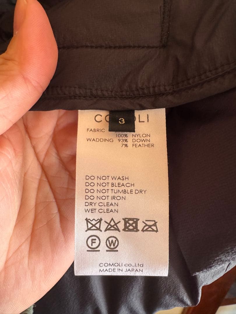 COMOLI ダウンベスト size3 23AW