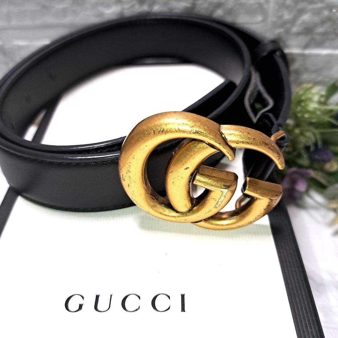 ✨️新品未使用✨️GUCCI グッチ　GGゴールドバックル　レザーベルトブラック