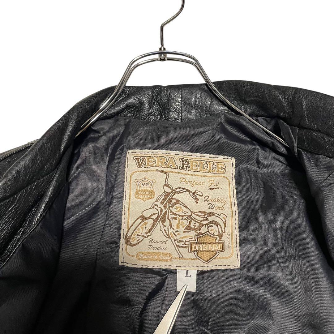 【大きいサイズ×イタリア製】本革リアルレザーシングルライダースジャケット 黒XL