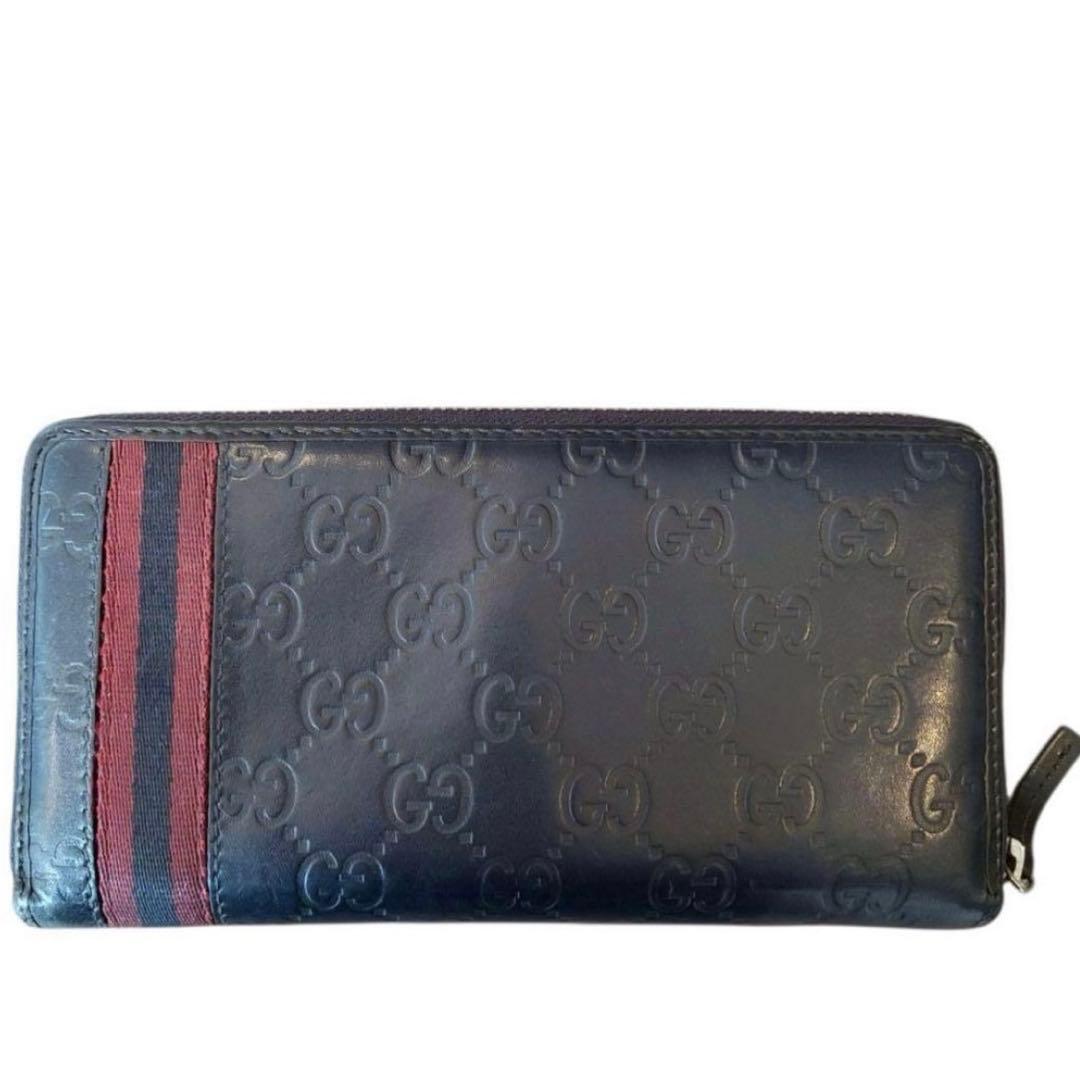 GUCCI　グッチ　長財布　ラウンドファスナー　グッチシマ　シグネチャーウェブ